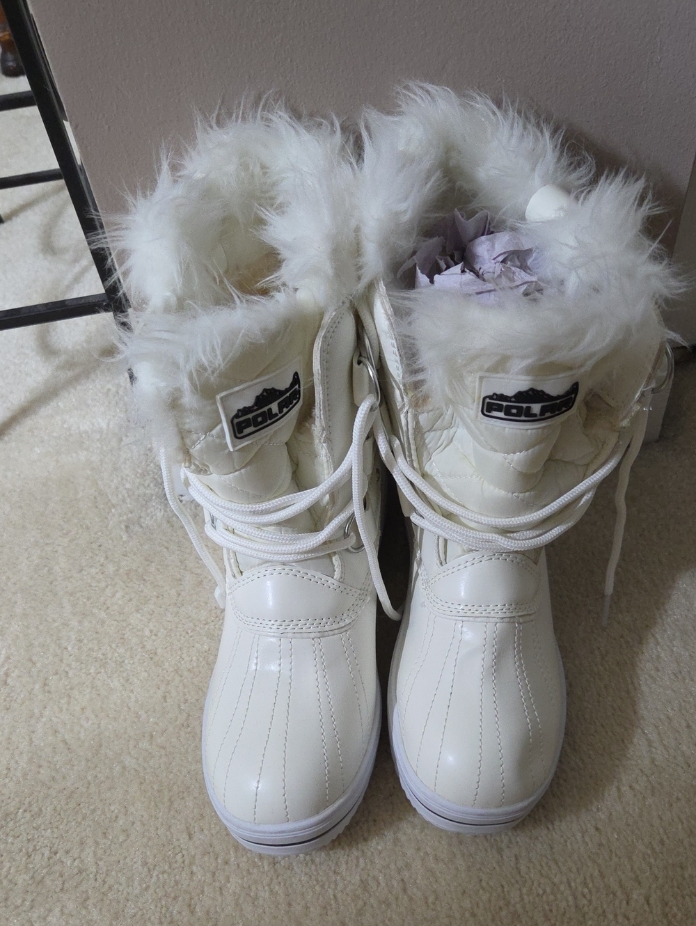 Polar Women's Ivory Faux-Fur Winter Lace-Up Boots